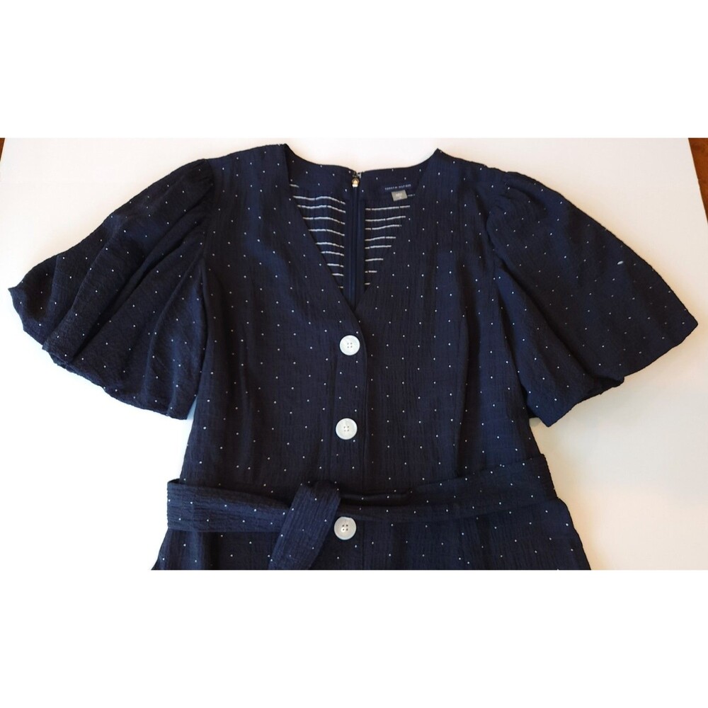 Tommy Hilfiger Dress Womens Navy Blue Polka Dot Button Front Midi Tie Belt - 14 - Picture 3 of 12